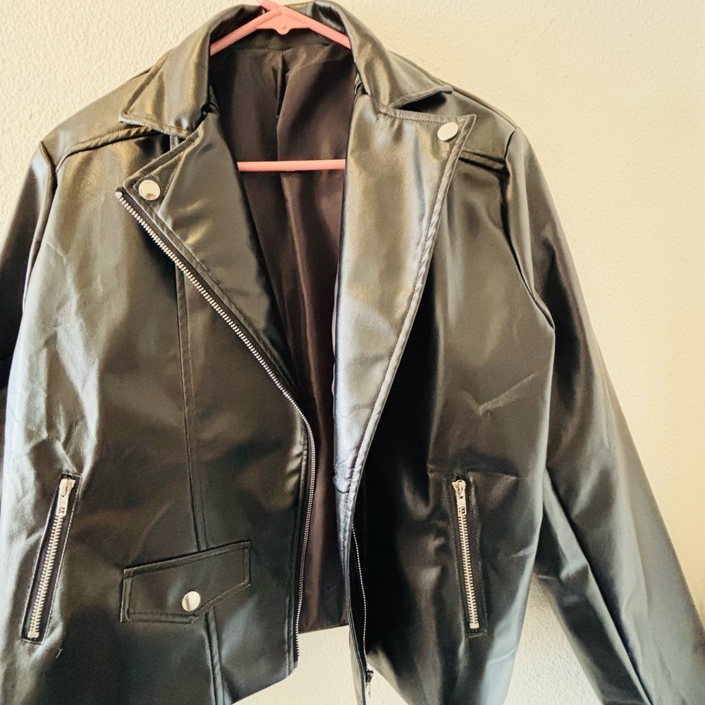 Pleather black biker jacket NWOT - Picture 2 of 3